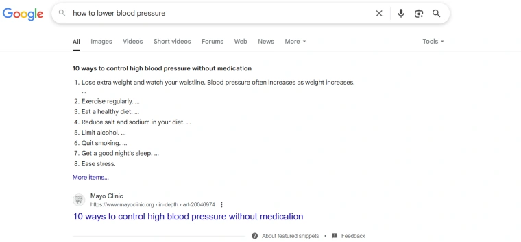 Google Featured Snippet Screenshot