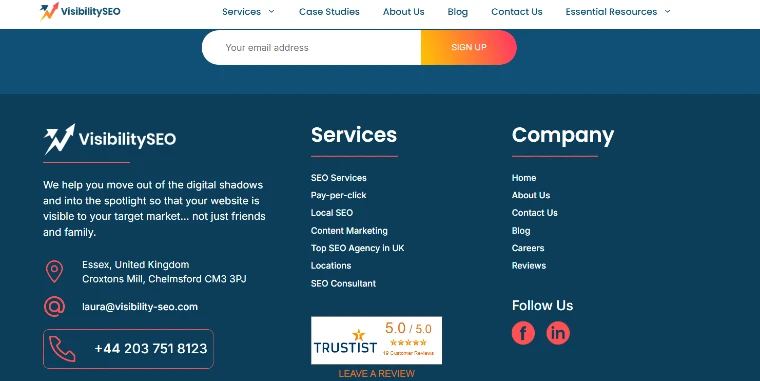 Visibility SEO Webpage Footer
