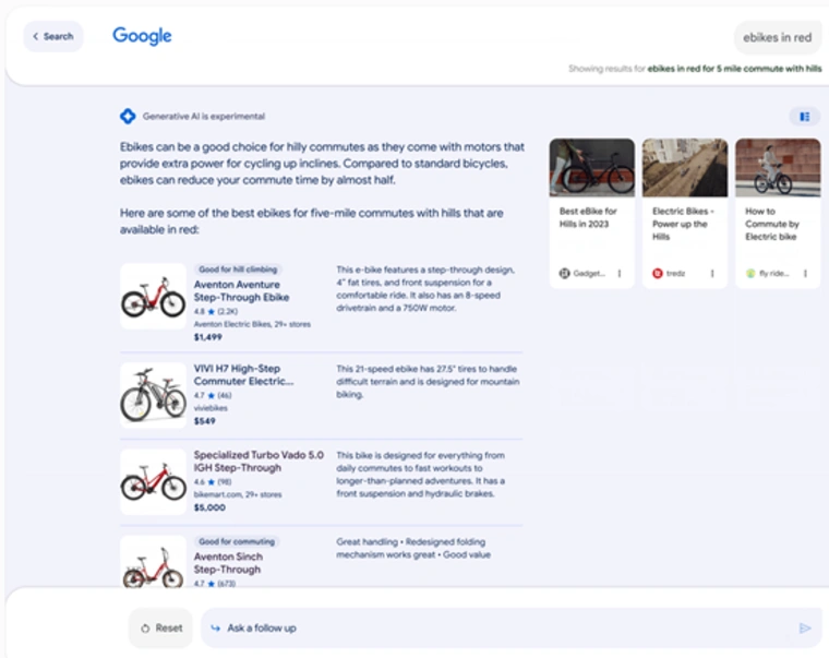 Vertical Experiences Google SGE Screenshot