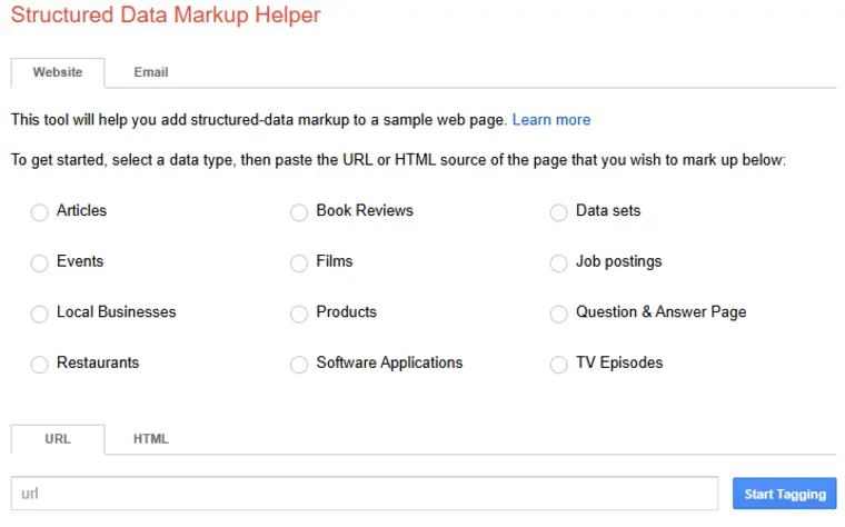 Structured Data Markup Helper Screenshot