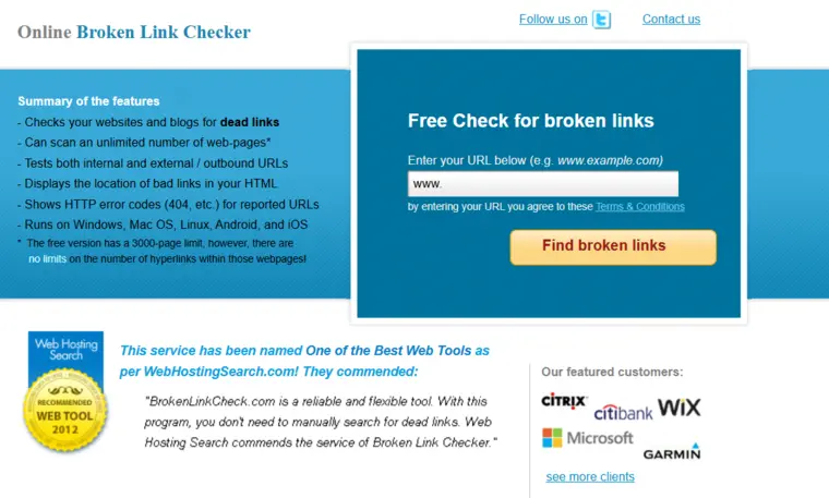 Broken Link Checker Home Page Screenshot